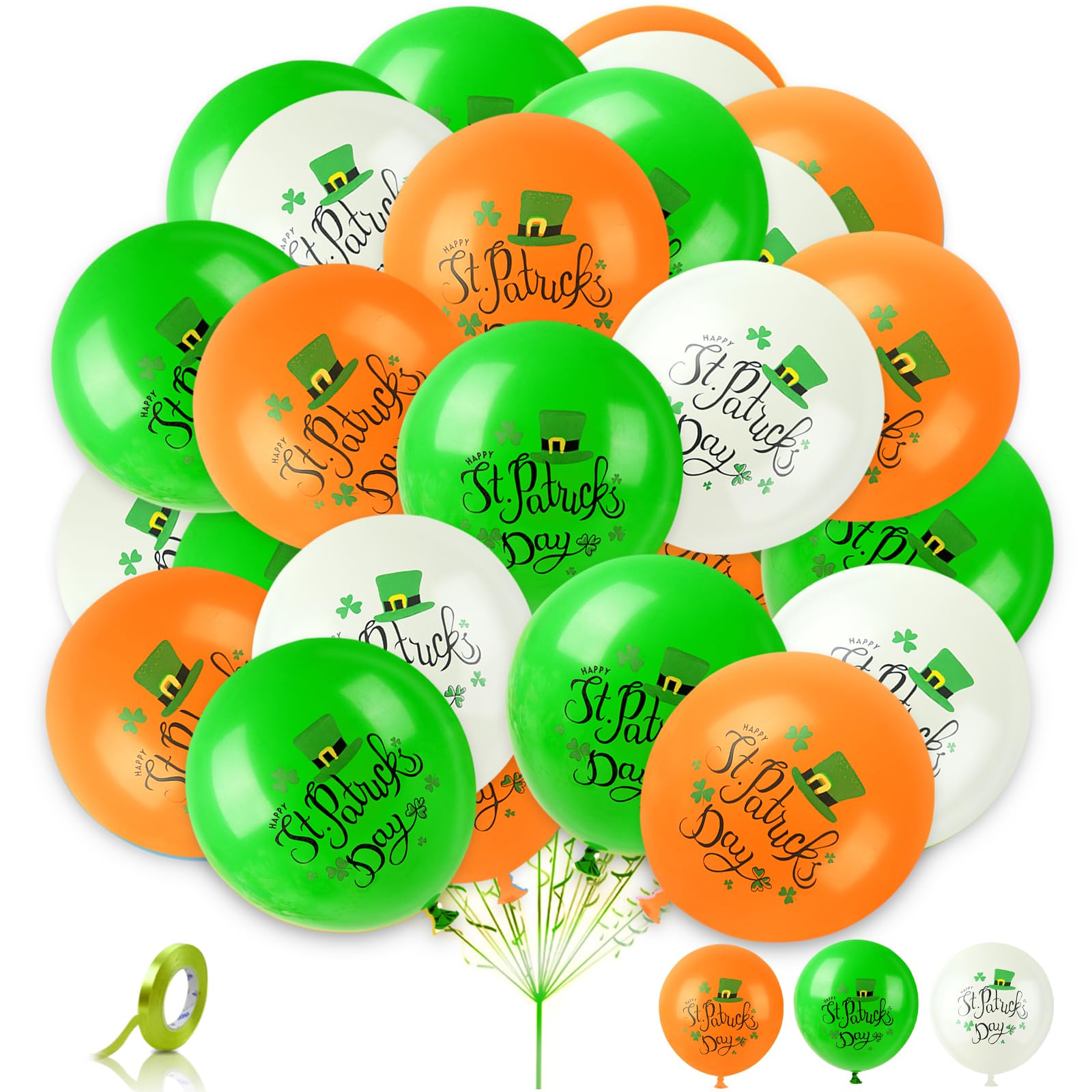 AhfuLife 32 Pcs St. Patrick's Day Balloons, 12 Inches Large Irish Party Decorations Balloons for Home Green