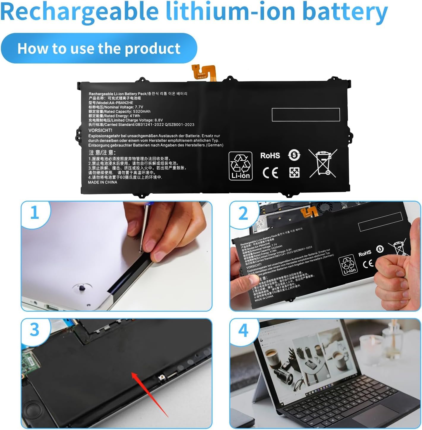 Bateria do laptopa AA-PBAN2HE kompatybilna z Samsung Galaxy Book Go 340XDA NP340XLA XE340XDA-KA3US-RB XE340XDA-KA1US XE340XDA-KA3 Seria XE340xda-ka1it (7,7 V 37Wh)