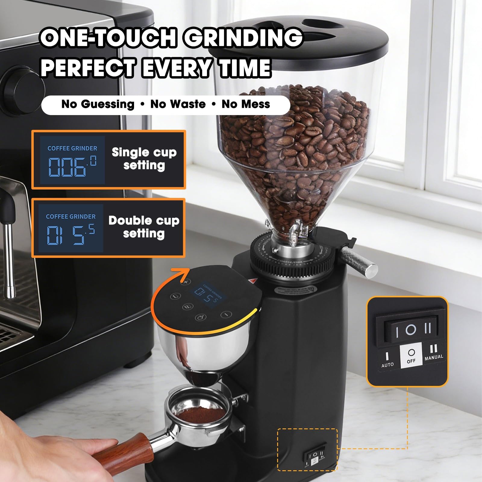 Młynek Do Kawy Z Płaskimi żarnami, Młynek Do Espresso Z Precyzyjną Regulacją, Automatyczne Dozowanie, Cicha Praca I Pojemnik 500 G(Black)