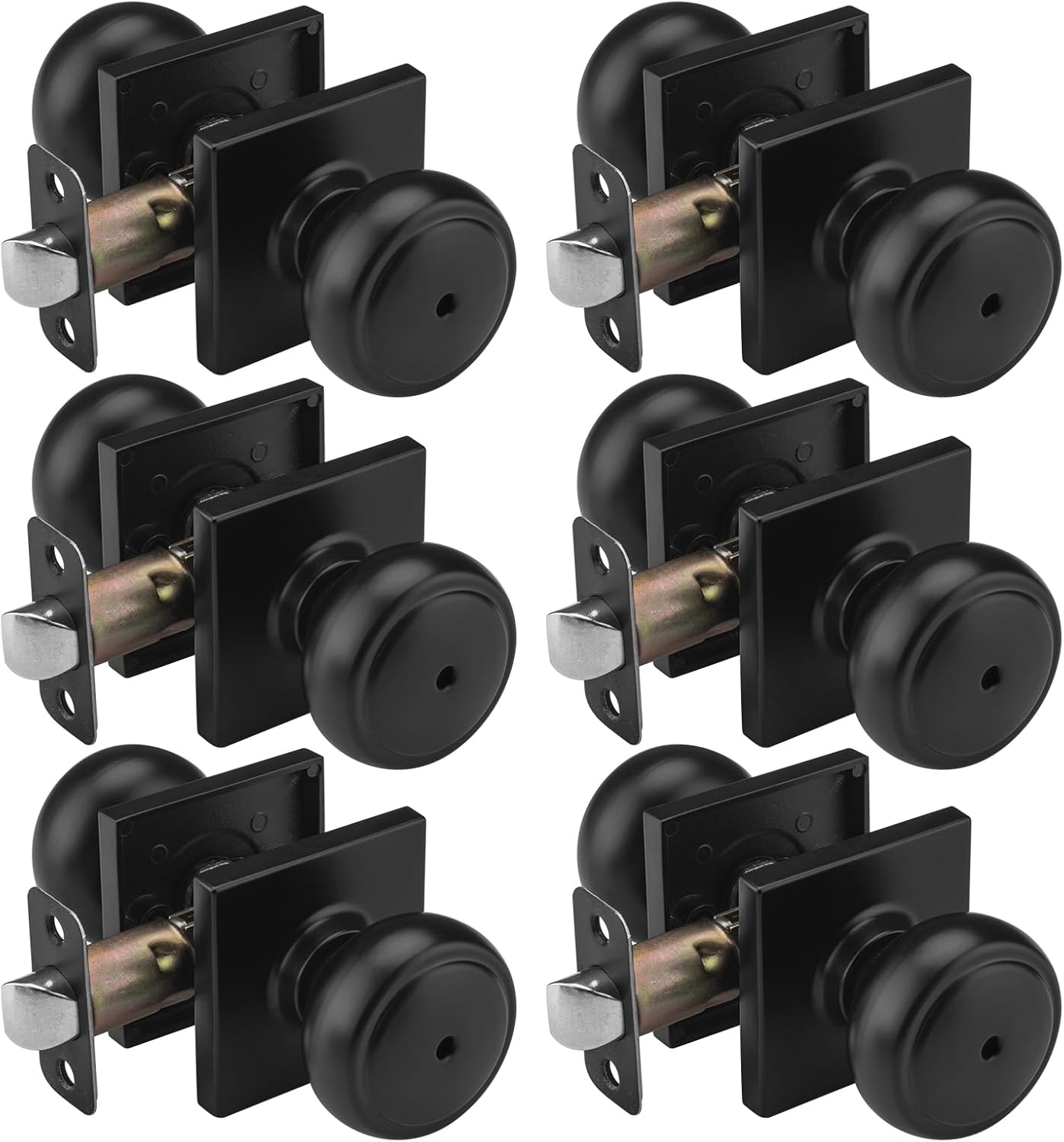 6 Pack Black Door Knob Interior, Coastal Doorknob for Bath & Bedroom, Heavy Duty Door Knob with Lock