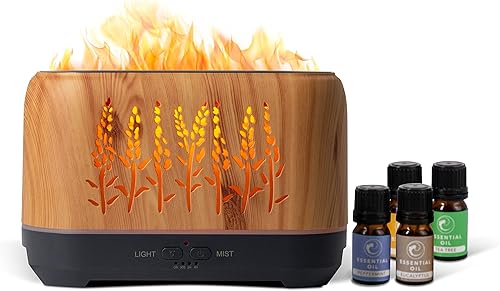Humidificador de llama y difusor de aceite con 4 botellas de aceite esencial  Humidificador para dormitorio de niños, humidificador de bebé,