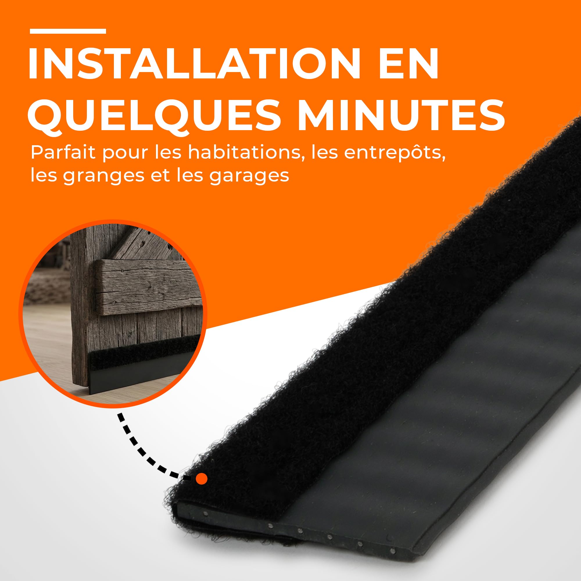 Joint de Porte 20 mm avec Renfort Acier INOX Anti Rongeurs pour Portes Standards et Automatiques, Boudin de Porte Bas Autocollant, Isolation Thermique et Protection Durable