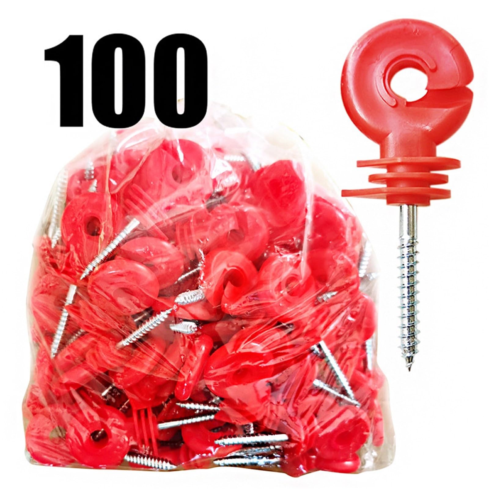 Anillo Aislador Aisladores Aislador de cerca eléctrica, anillo atornillado, poste madera, aislante, suministros jardín, herramientas, 100 Uds(Red)