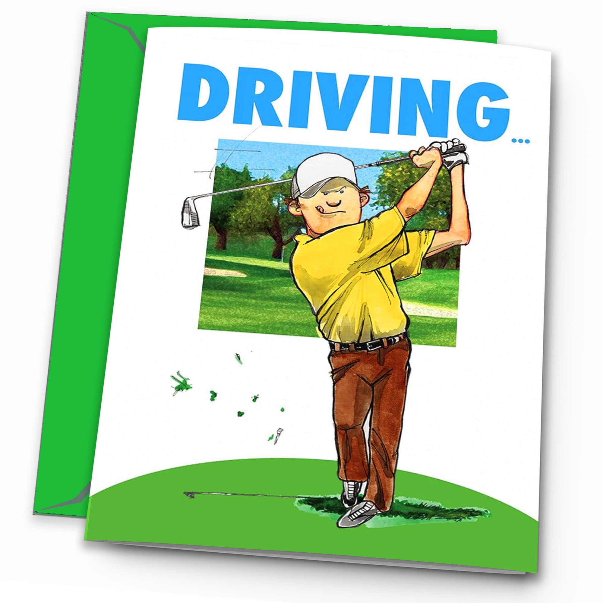 Play Strong DRIVE GOLF Birthday Card 1-Pack (5x7) Power Player Illustrated Sports Birthday Cards Greeting Cards- Awesome for Golfers, Coaches and Fans