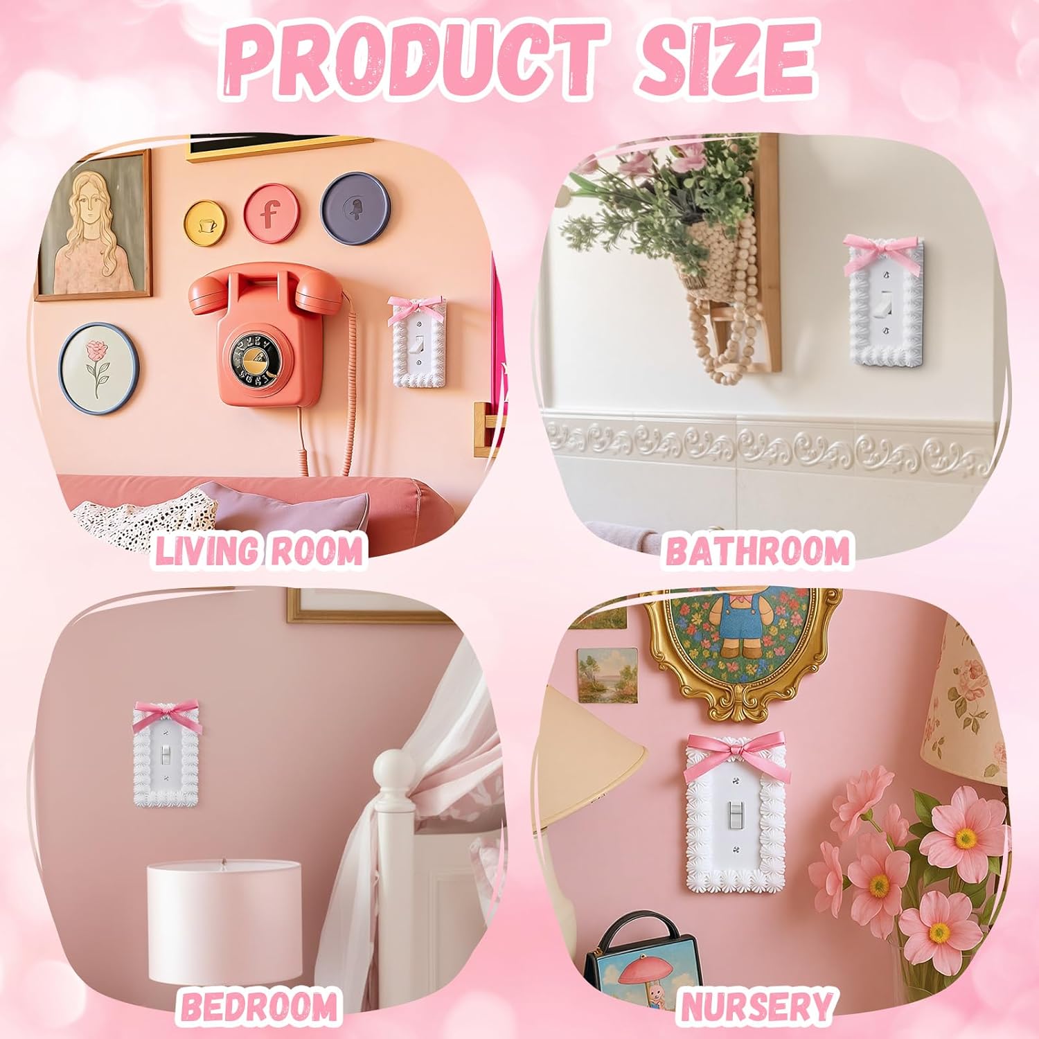 4 Pcs Pink Bow Light Switch Covers Cute Pink Bow Outlet Covers 3D Decor Duplex Receptacle Wall Plates Preppy Room Decor for Women(2.75" X 4.5",Rectangle)