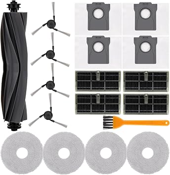 Replacement Parts Accessories Kit for Dreame L40 Ultra / X40 Ultra / X40 Master and for MOVA P10 Pro/ P50 Pro Ultra Robot Vacuum - 1 Rubber Main Brushes 4 Dust Bags 4 Mop Pads 4 Filters 4 Side Brushes