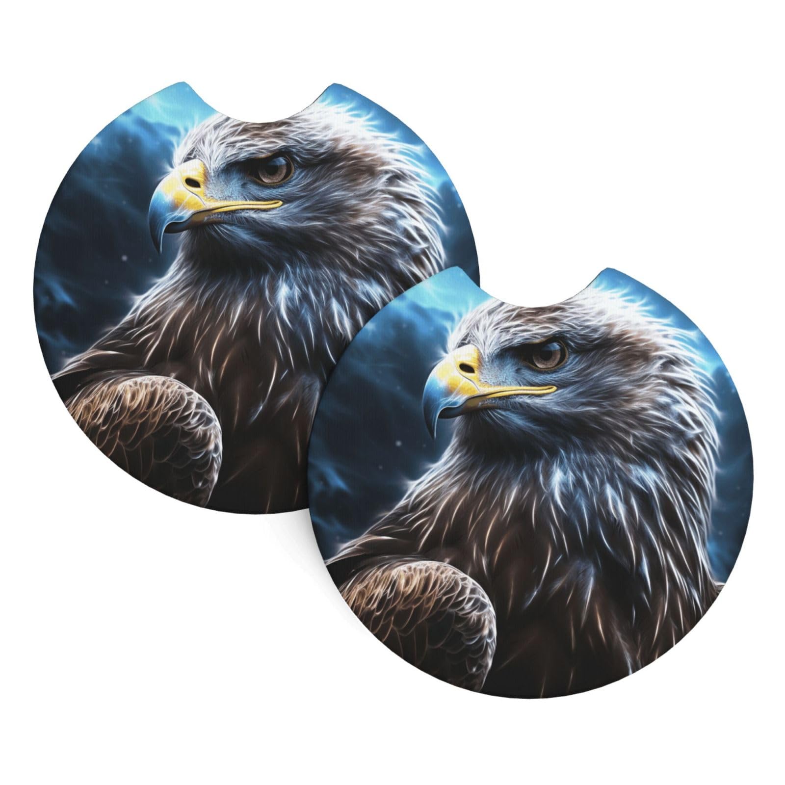 2PCS Car Coaster for Cup Holders Universal Auto Cup Mat Night Sky Eagle Cup Coaster Pad 2.7" Waterproof Neoprene Non-Slip Cup Holder Coasters Car Interior Accessories for Women Men