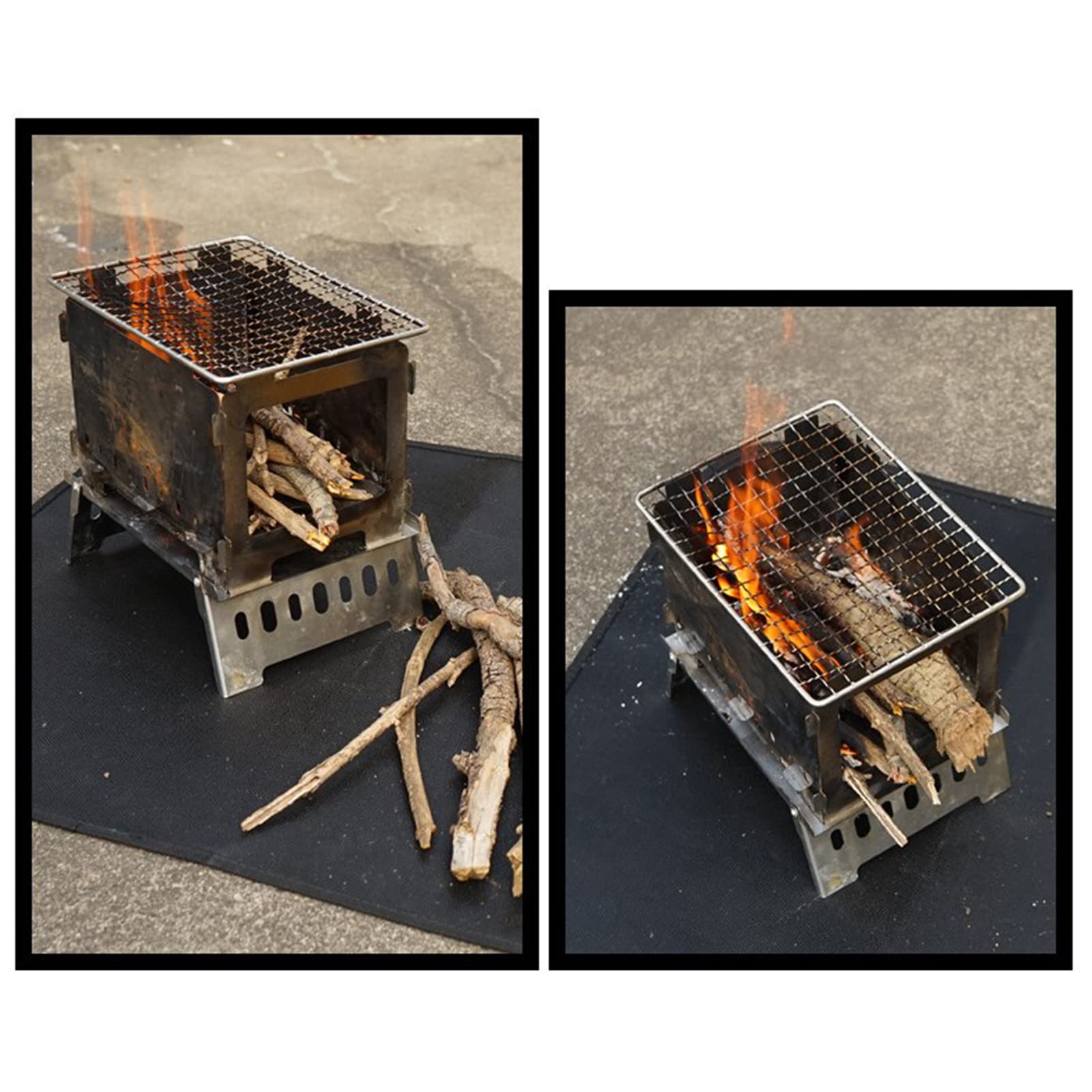 Tappetino per braciere, 60 * 52CM Stuoia Ignifugo Stuoia per sotto la griglia, protegge patio terrazza erba da incendio, Tappeto per Pozzo del Fuoco per Falò Barbecue Smokier Grill a Carbone, Nero-L