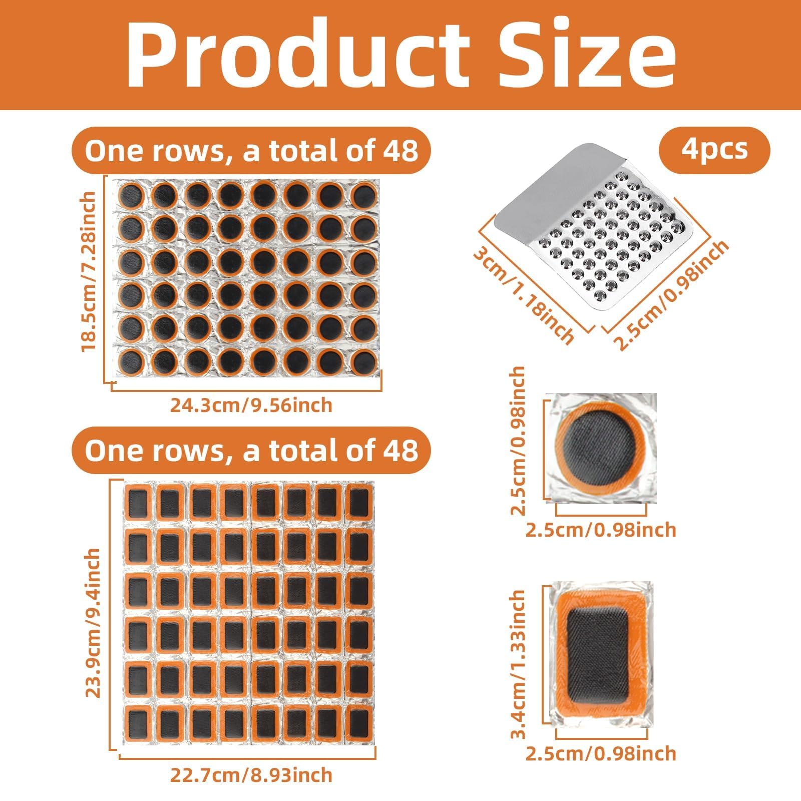 Jaydear 100PCS Bicycle Tube Patch Kit - 96PCS Inner Bike Tire Repair Patches and 4 Metal Tire Rubbing Files, Flat Tire Repair Kit for Lightweight Bike, Scooter, Motorcycle, CyclingTire Tube Patchs