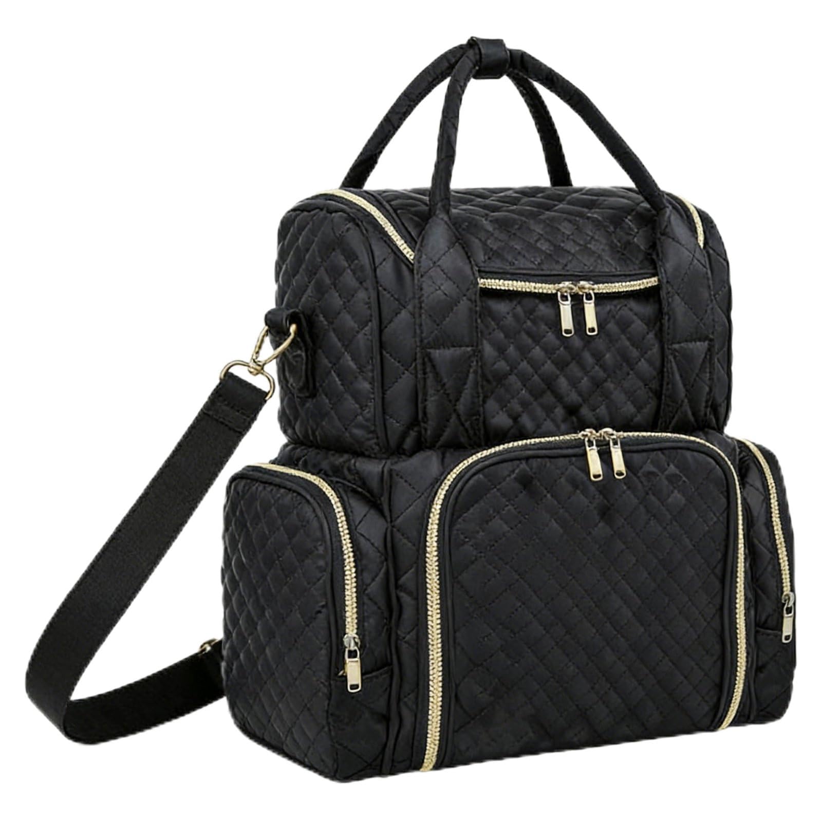 Makeup Organizer Borsa Trucco Valigetta Cosmetica Beauty Case Organizzatore con Scomparti per Pennelli Palette E Accessori in Poliestere Trapuntato, Array, Nero
