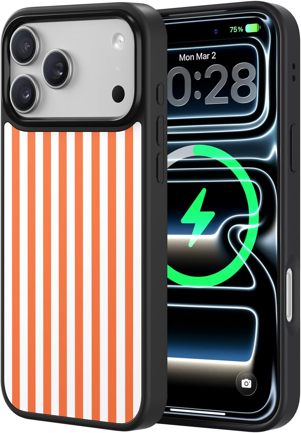 Magnetic Stripes Case for iPhone 13 Pro Max, Cute Aesthetic Striped Case for Women Men Girls, Compatible with MagSafe Slim Hard Shockproof Phone Case, Orange