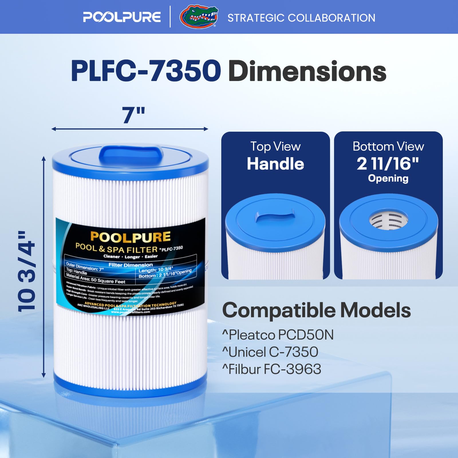 POOLPURE Filtre de spa PCD50N remplace Unicel C-7350, Pleatco PCD50N, Filbur FC-3963, 1019401, 735321, 7 x 10 Cartouche de filtre pour jacuzzi