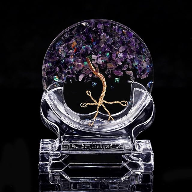 Amethyst Crystals Tree Natural 7 Chakra Tree of Life Healing Crystals Handmade Gemstones Feng Shui Ornaments for Living Room Home Decor Meditation Spiritual Gifts with Box
