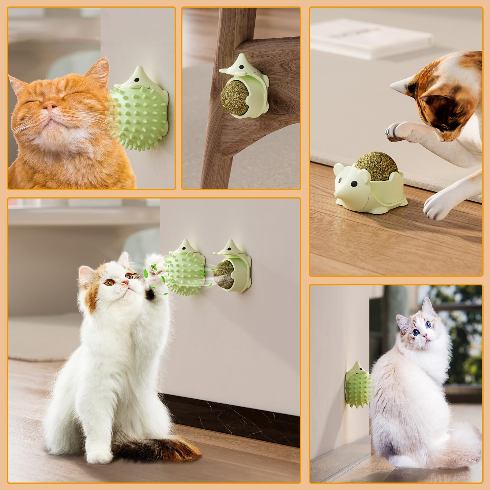6PCS Pallina Erba Gatta Giochi per Gatti Catnip Ball Girevole Adesiva Naturali Palline Erba Gatta Ruotabile a 360° con Coperchio di Conservazione per Gatti da Leccare con Auto Massaggio Spazzola Gatti