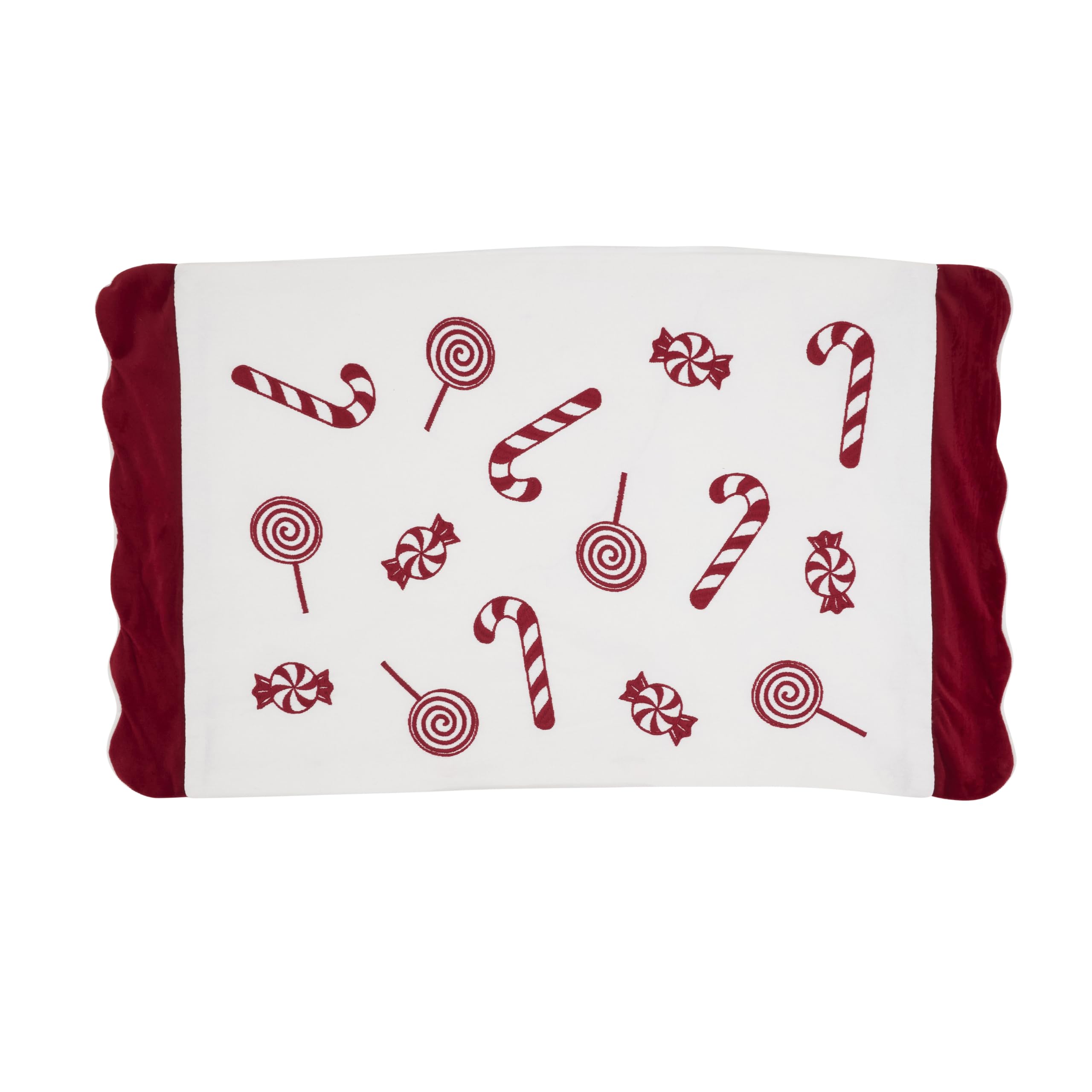 SARO LIFESTYLE Candy Cane & Peppermint Placemats (Set of 4) - Holiday Christmas Placemats with Candy Cane and Sweet Treat Motifs for Festive Dining and Seasonal Entertaining, 14"x20", Red/White