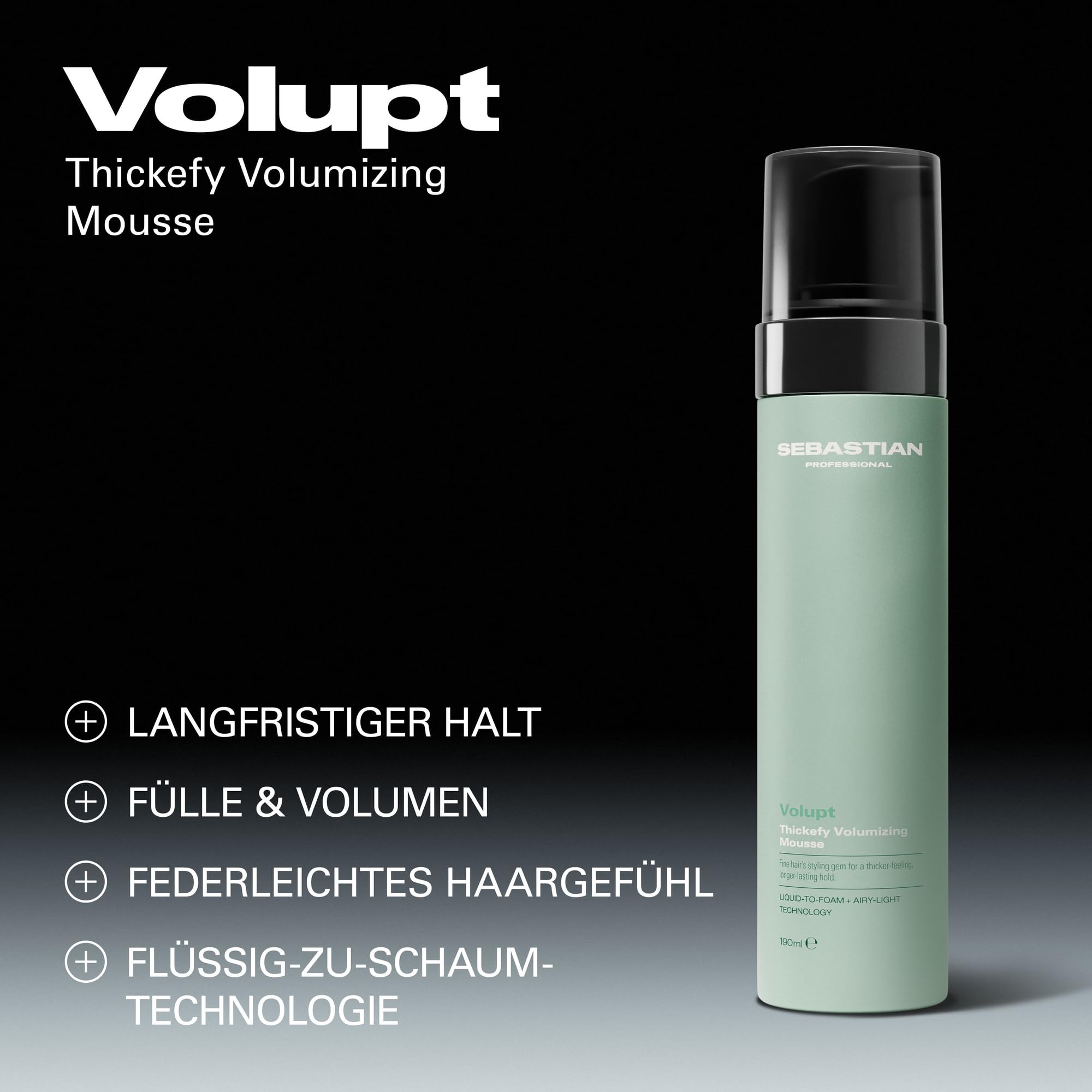 Sebastian Professional Volupt Thickify Volumizing Mousse – Styling-Mousse für feines Haar – verleiht schwereloses Volumen & flexiblen Halt mit innovativer Liquid-to-Foam-Technologie