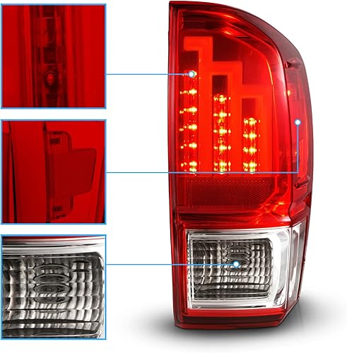 Miniatura 4 de AmeriLite Para Toyota Tacoma Pickup Truck 2016-2023 Lámpara LED de estacionamiento de tubo transparente de luces traseras rojas - Lado del conductor