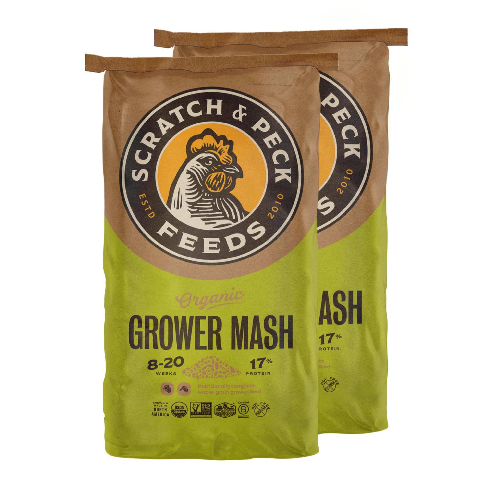 Scratch and Peck Feeds Organic Chicken & Duck Feed - Grower Mash - 50-lbs - 17% Protein, Premium Whole Grains, Essential Oils, Vitamins and Minerals