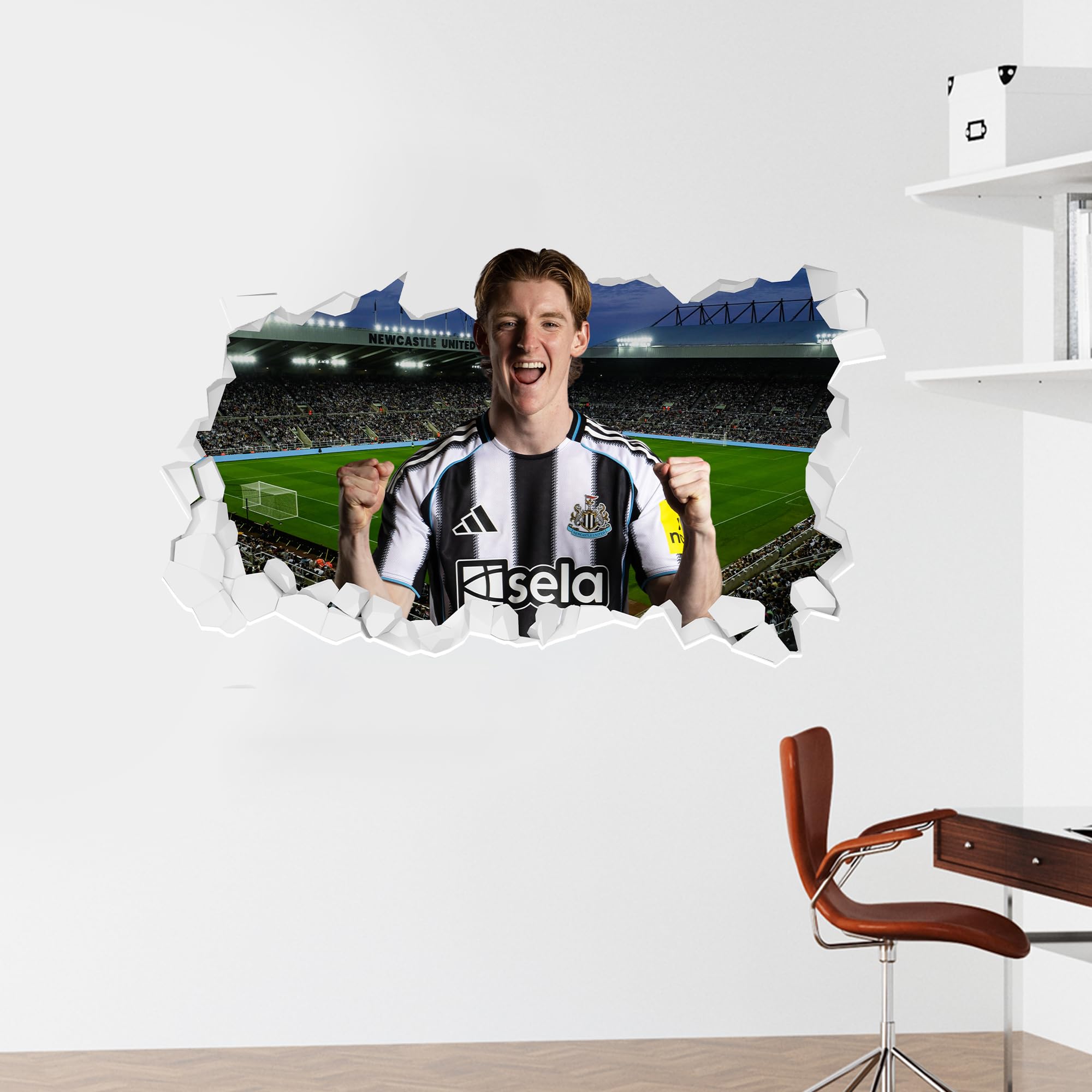 Themed Newcastle United Football Club - Anthony Gordon 25/26 Broken Wall Sticker (60cm width x 35cm height)