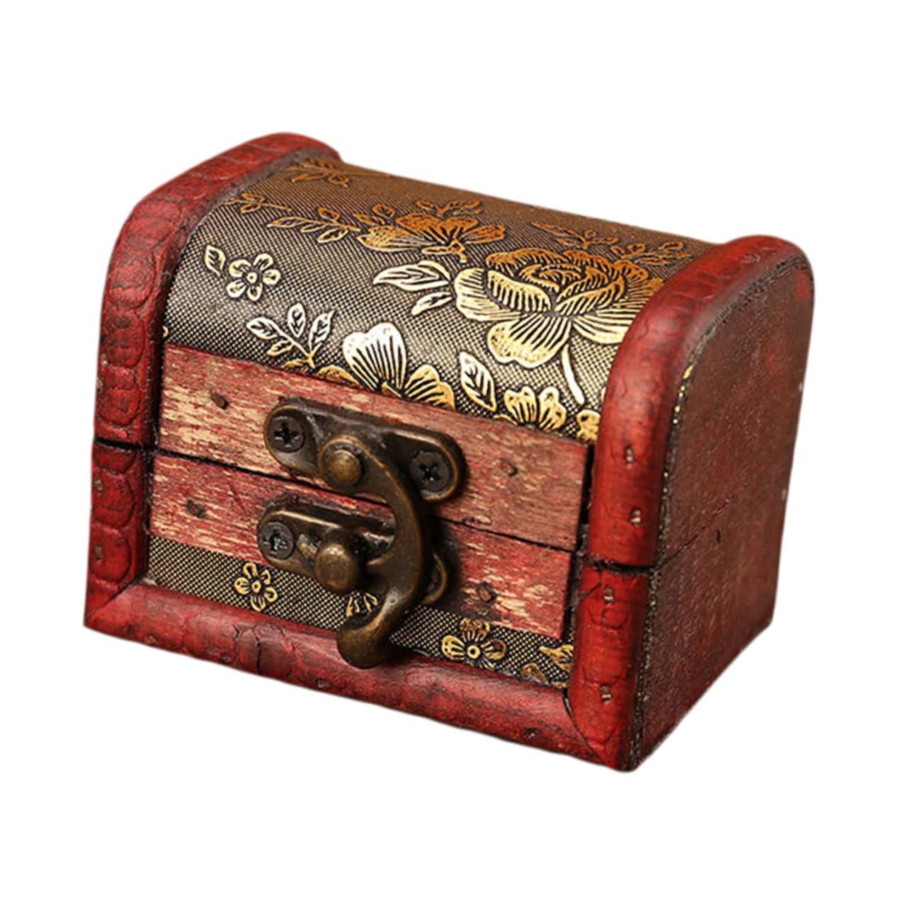 Lshtshf-ou Jewelry Box Small Vintage Wood With Cherry Blossom Pattern Retro Wooden Ring And Earring Storage Organizer For Desktop Sundry And Wrapping Compact Necklace