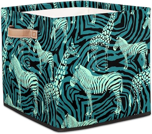 Zebra - Contenedores de almacenamiento plegables de tela de jirafa de 13 x 13 x 13 pulgadas con asas de poliuretano para estantes, armario,