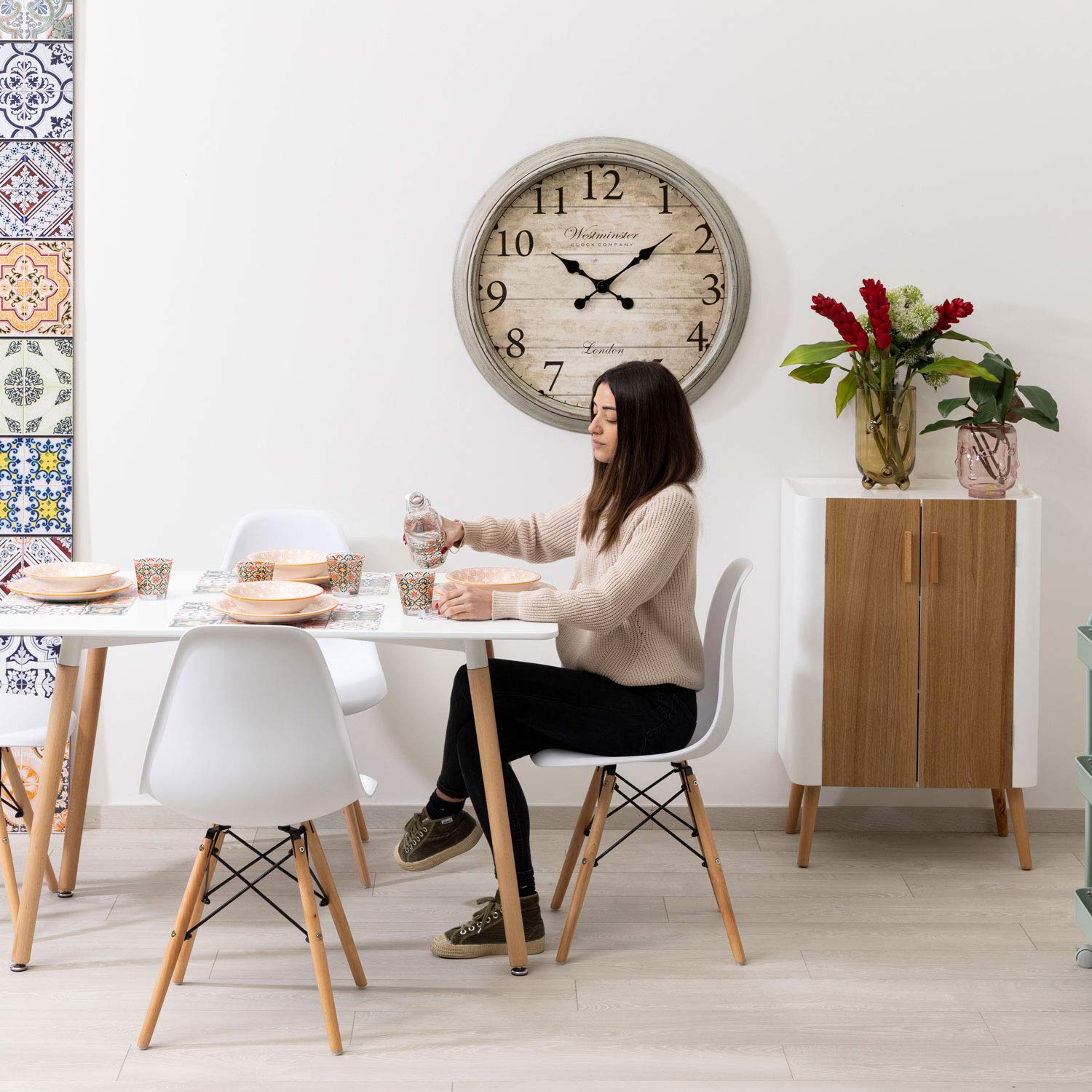 Baroni Home Tavolo Bianco da Pranzo in legno. Scrivania da Ufficio con Gambe in Legno 120X70X72cm