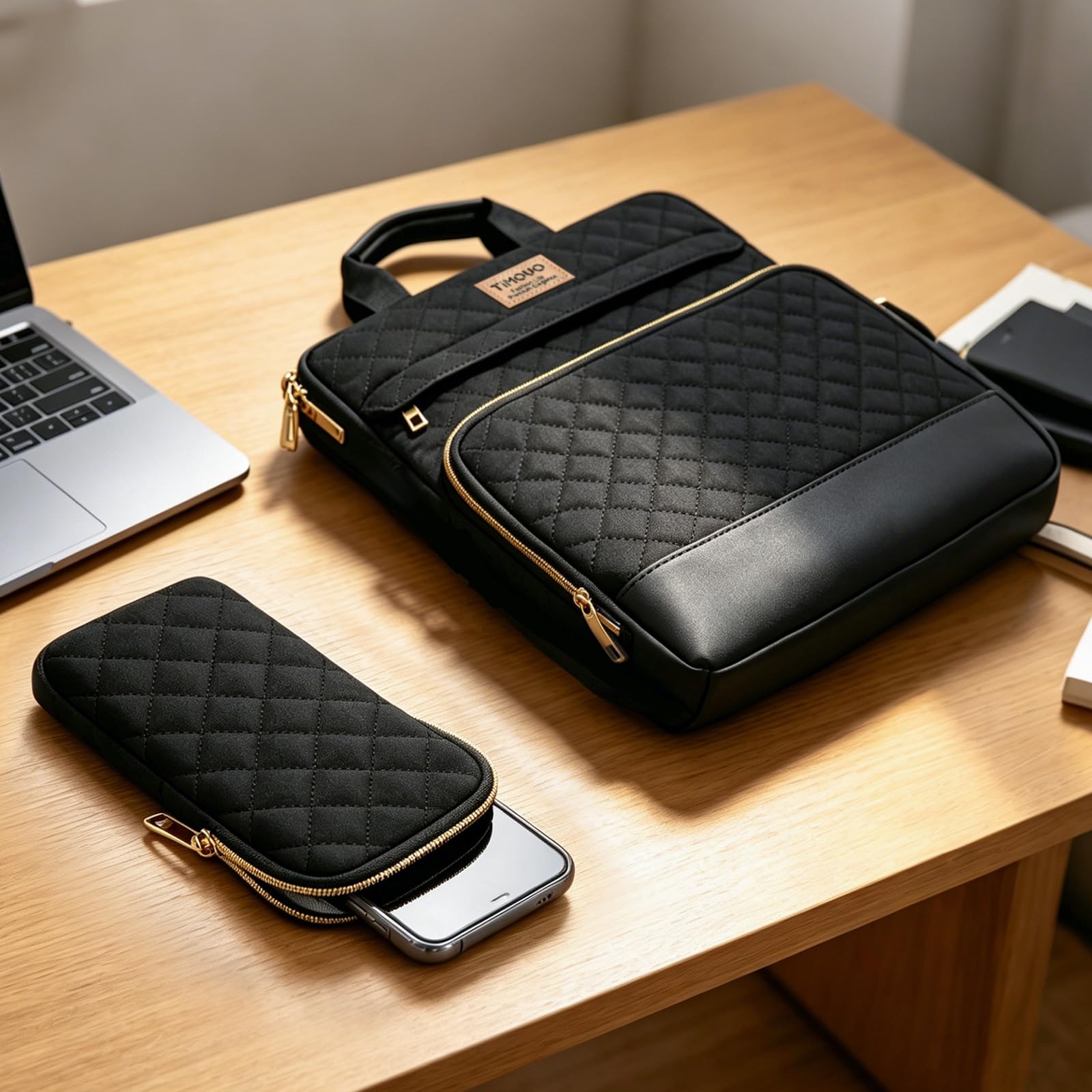 TiMOVO Funda para Portátil MacBook Neo de 13 Pulgadas 2026 Modelo A3404 con Chip A18 Pro, Bolsa con Correa para Hombro y Bolsillo Pequeño Extraíble, Negro