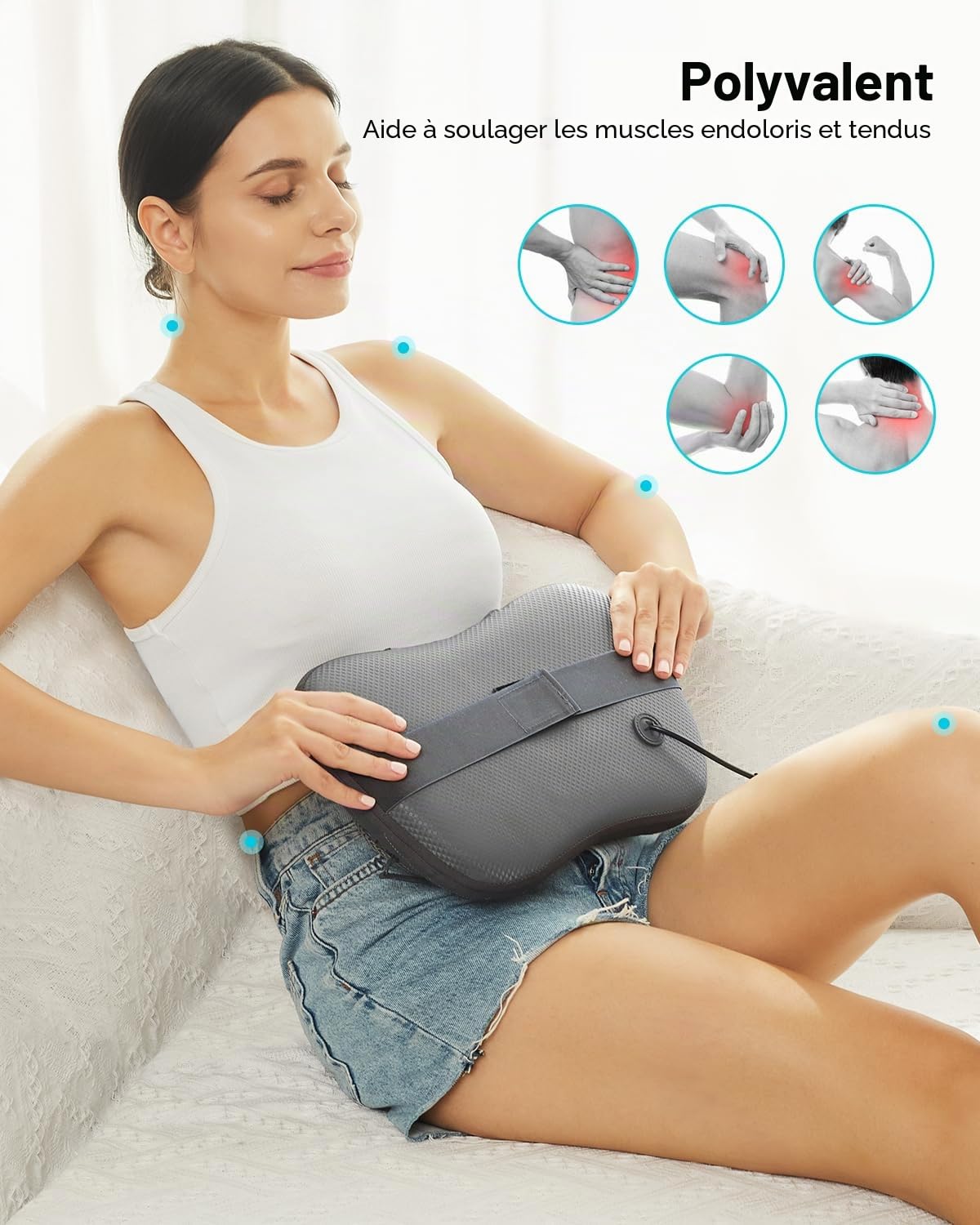 ALLJOY Coussin Massant Chauffrant, Massage Dos Shiatsu avec 4 Nœuds, Appareil de Massage pour Nuque, Cou, Cervical, 3 Vitesses Réglable, Housse Amovible, Cadeau pour Femme, Homme