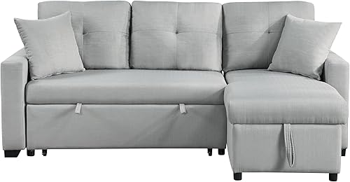 Miniatura 3 de Sofá cama modular convertible en forma de L de 81 pulgadas con diván de almacenamiento, cama extraíble y 2 almohadas, sofá esquinero reversible