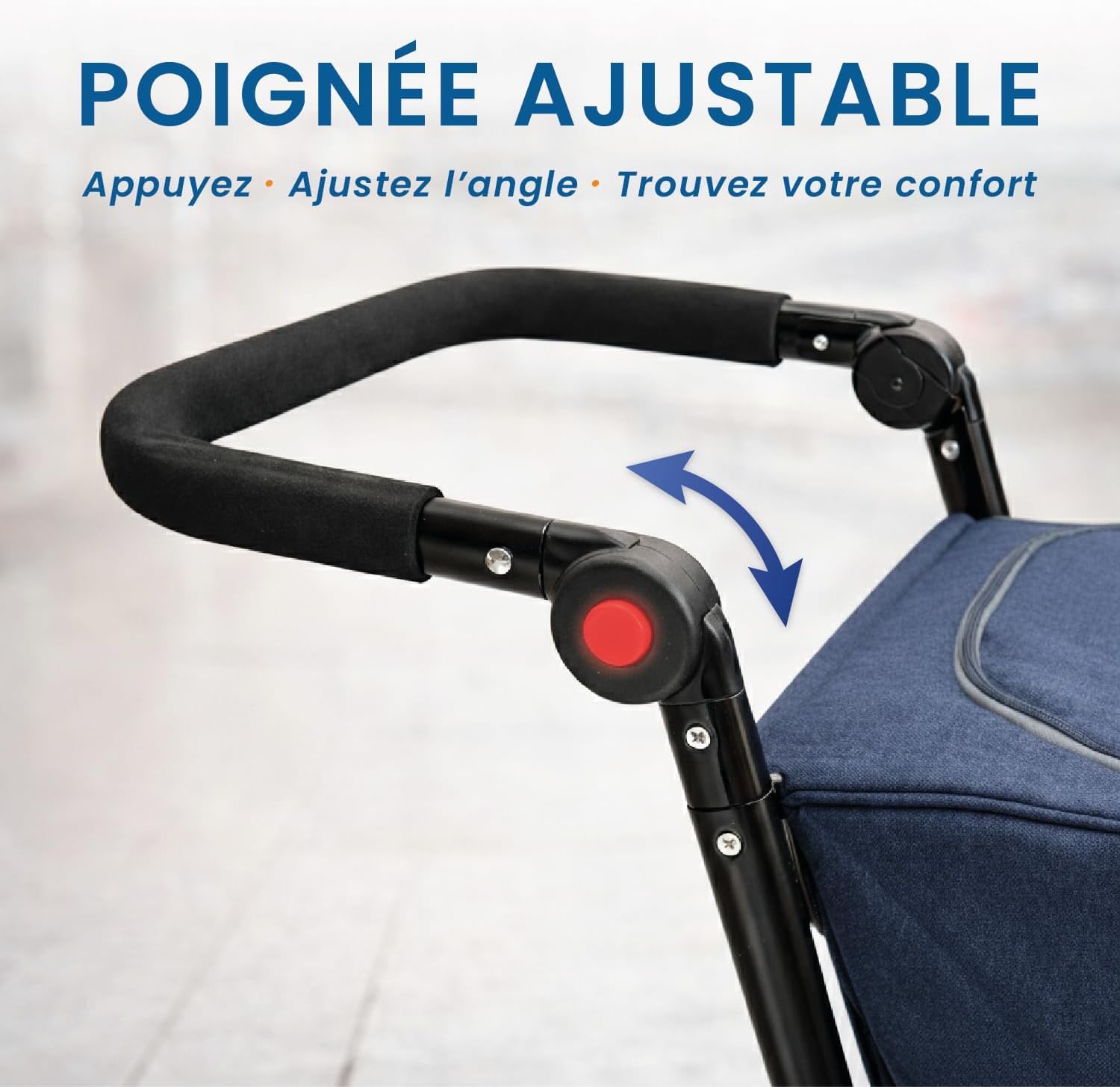 Chariot de Courses 4 Roues Sidebag Quatroll Over - Maniabilité exceptionnelle grâce aux Roues directrices - Sac Isotherme 43L - Compact & Pliable - Poignée Multiposition - Charge 20 kg (Bleu)