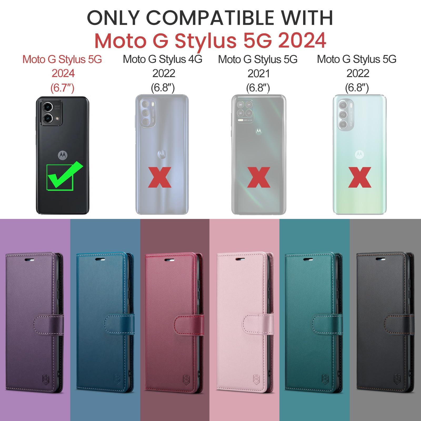 FLIPALM for Moto G Stylus 5G 2024 Wallet Case with RFID Blocking Credit Card Holder,PU Leather Flip Kickstand Shockproof Cover Women Men for Motorola Moto G Stylus 5G 2024 Phone Case (Purple)