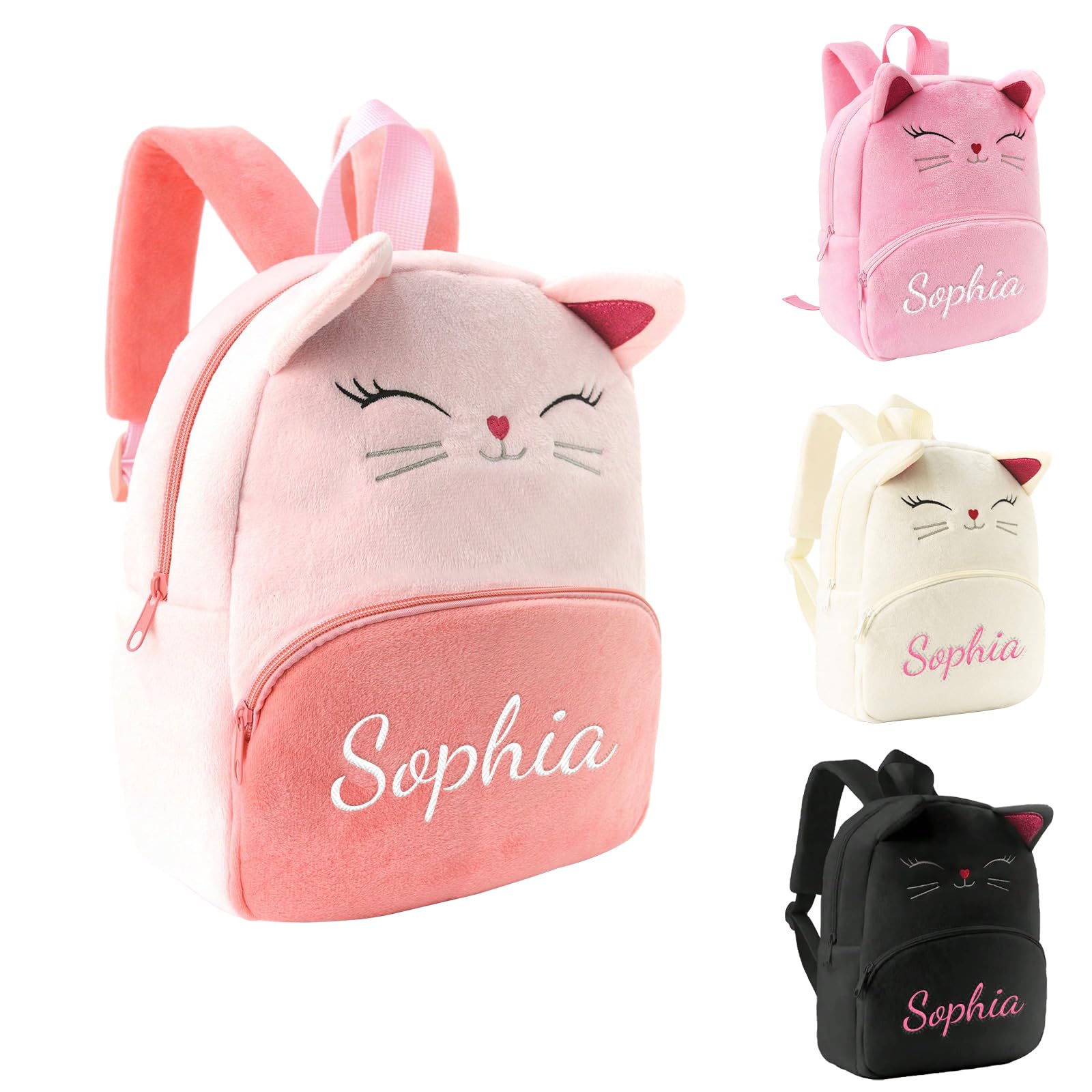 Generico Zaino Asilo Personalizzato con Nome, Zaino per Bambini e Bambine a Forma di Gatto, Mini Zaino Leggero per Asilo Nido, Scuola Materna e Viaggio (Rosso)