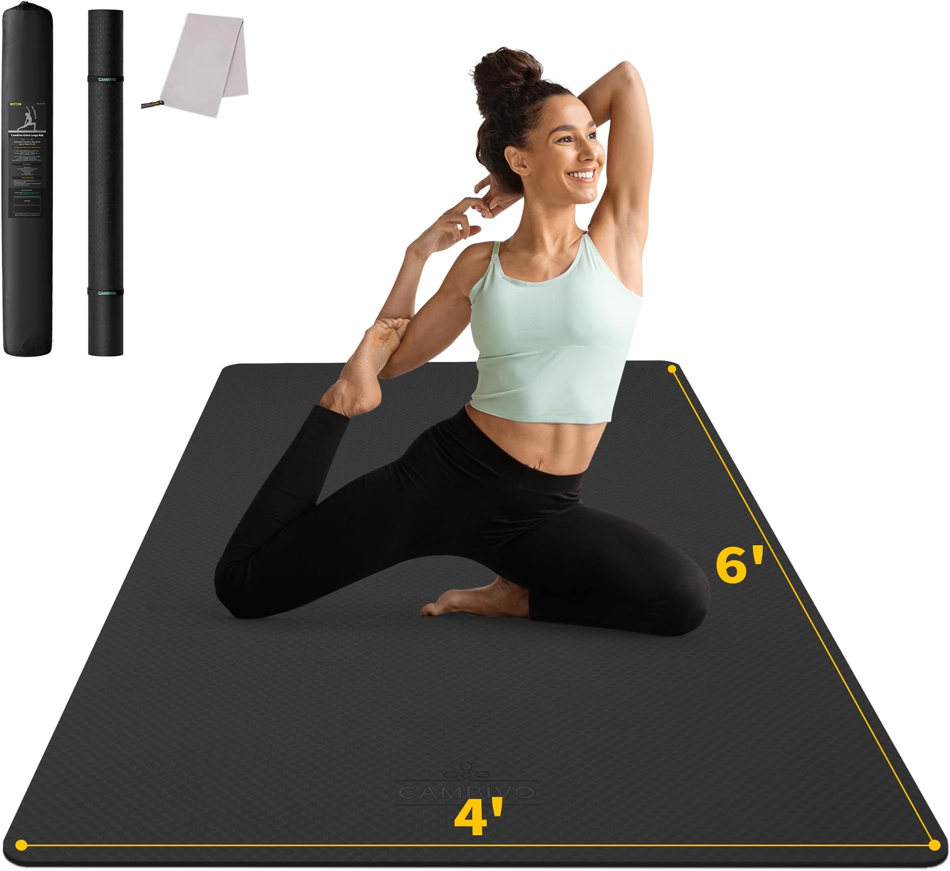 CAMBIVO Yoga Mat, Thick 0.2 inches (6 mm), Wide 72.0 x 48.0 inches (183 x 122 cm), Large Training Mat, Exercise Mat, Large Size, Exercise, Parent-child Soundproofing Mat, High Density TPE, Anti-Slip