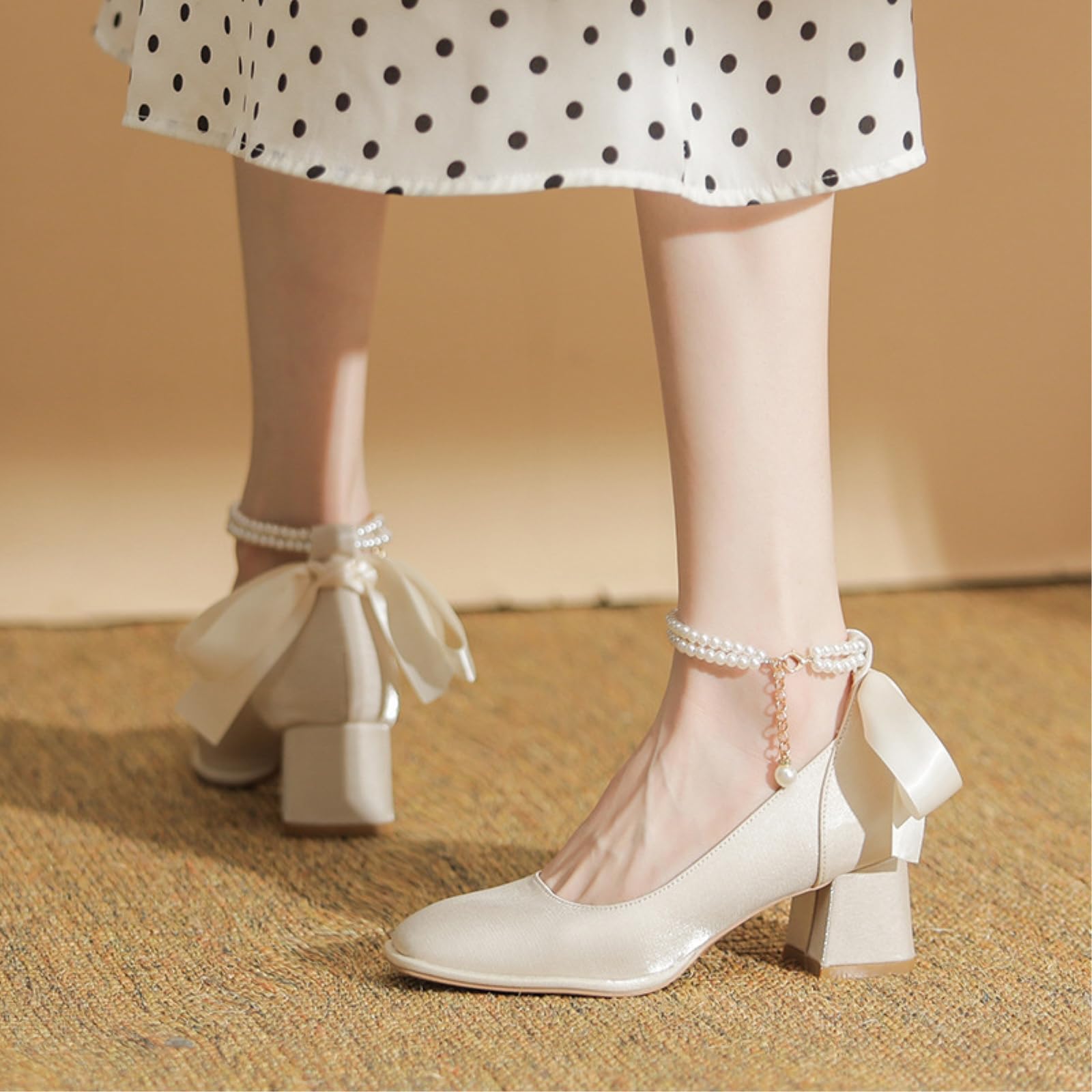 LVJMJ - Mocassini da donna in pelle con tacco basso, senza lacci, stile