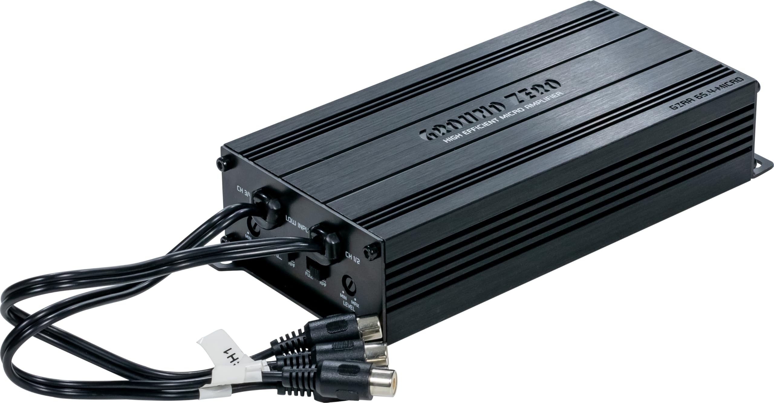 Ground Zero GZRA 65.4-Micro – Kompakter 4-Kanal Class D Verstärker mit Plug & Play ISO Kabel, 4x65 Watt RMS, Micro Car HiFi Endstufe