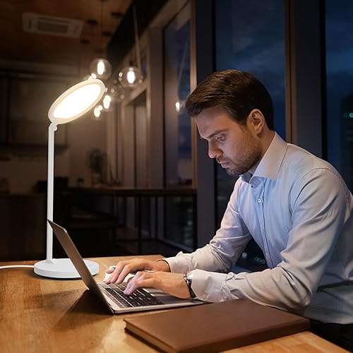 Miniatura 9 de Lámpara de escritorio LED con brazo oscilante y cuello flexible, lámpara de mesa 3CCT para el hogar, oficina, dormitorio universitario, lámpara alta