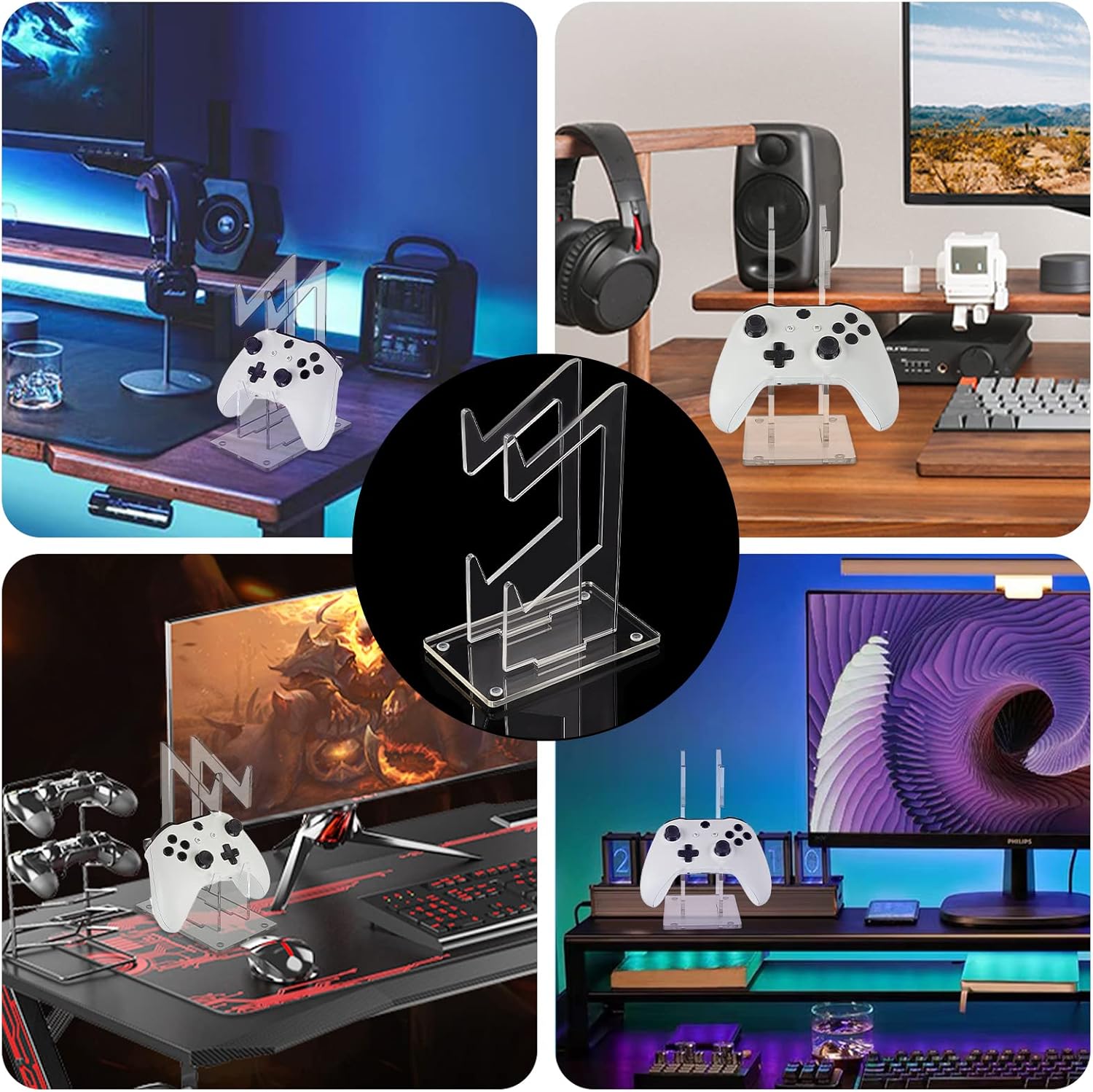 AHANDMAKER Universal Dual Controller Holder, Transparent Acrylic Game Controller Display Stand, Detachable Gamepad Desktop Stand for Display and Organization, Double-Layered - Image 6