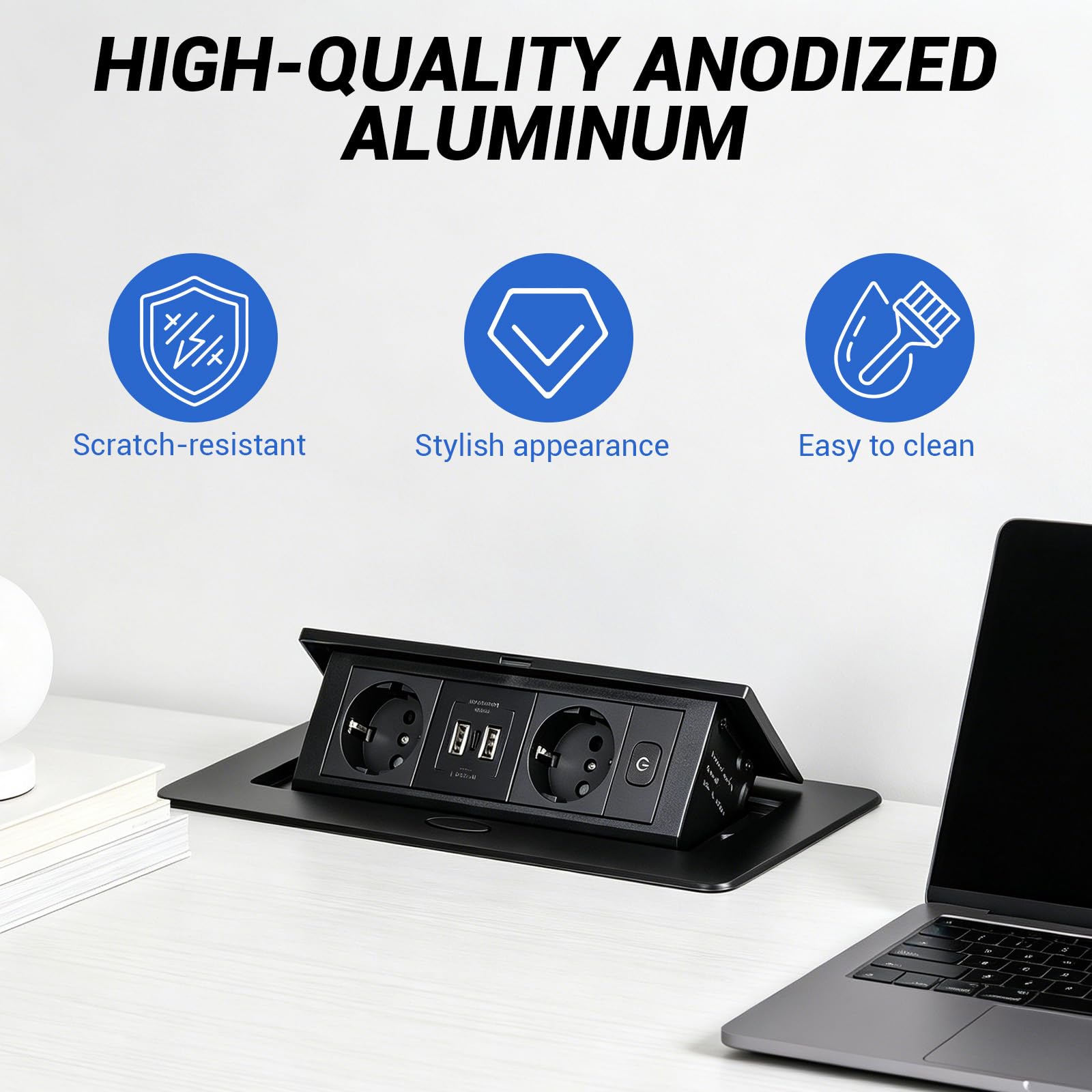 CPROSP Multipresa a Scomparsa da Incasso con 2 Prese e 3 USB (2a+1c) | Specifiche: Multipresa a Scomparsa da Incasso con 2 Prese e 3 USB (2a+1c)