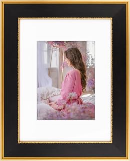 Space Art Deco, 9x12 Picture Frame with Mat for 6x8 Photo or Display 9x12 Prints Without Mat, Shatter Resistant Glass Wall Mounting (Color Classic Gold/Black)