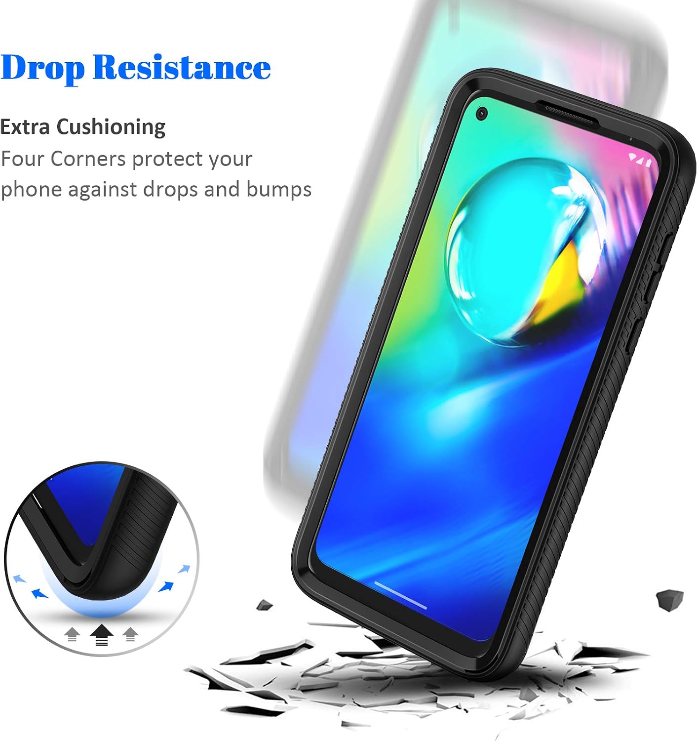 seacosmo Case for Moto G Power 2020, Full Body Shockproof Cover with Built-in Screen Protector, Slim Fit Bumper Protective Phone Case for Motorola G Power 2020- Black/Clear