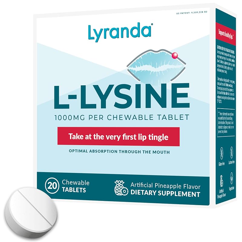 Lyranda Suplemento de L-Lisina mastigável com vitaminas C, D, zinco e selênio 1.000 mg 20 comprimidos