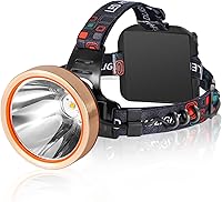 Vista 8 de Linterna frontal LED recargable, faro frontal impermeable súper brillante, linterna para casco duro para la caza de mapaches, pesca, camping