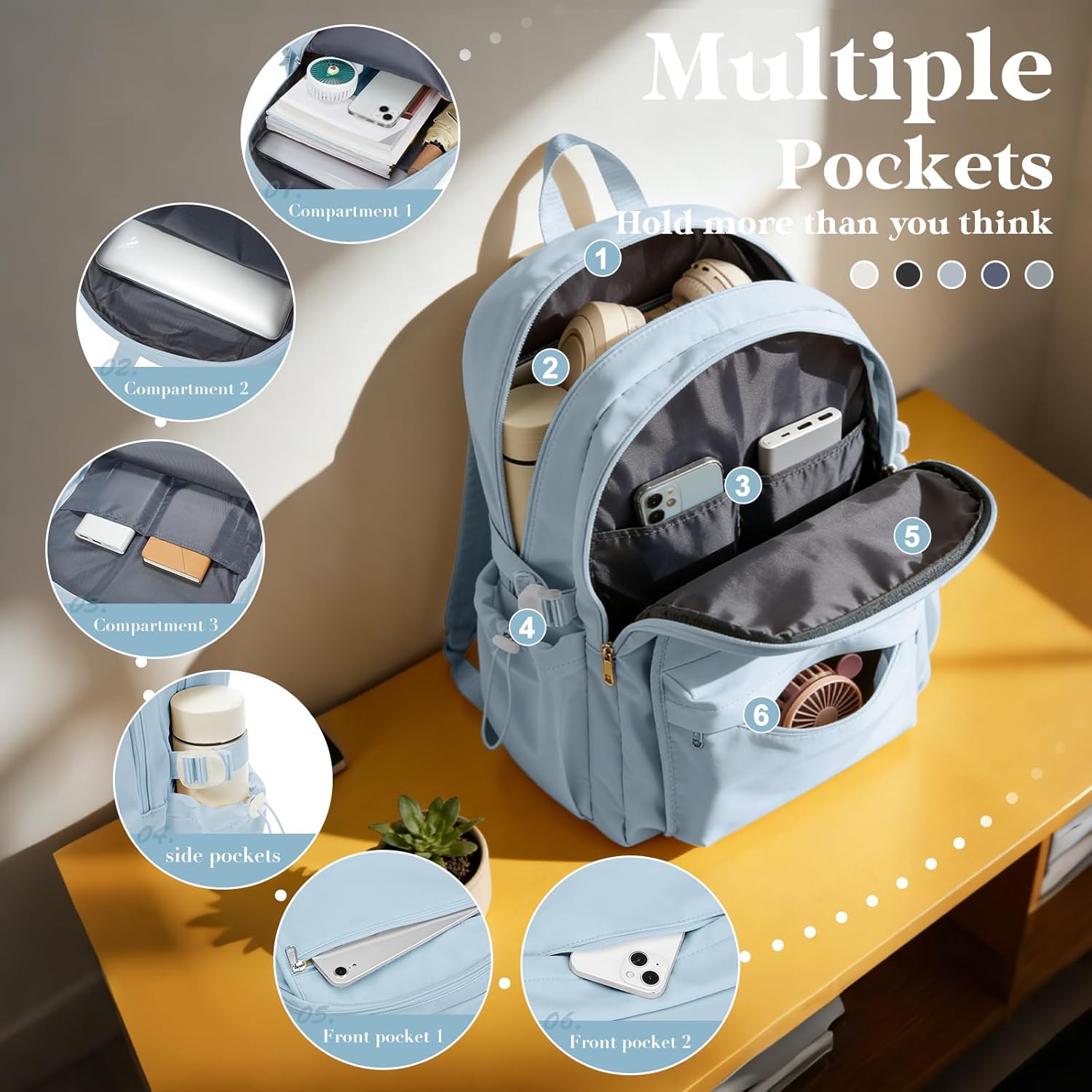 Simple School Backpack For Women,Lightweight College Backpack,High School Bag For Teens Boys Girls,Casual daypack Small Travel Backpacks Men Bookbag(Blue) - Image 3