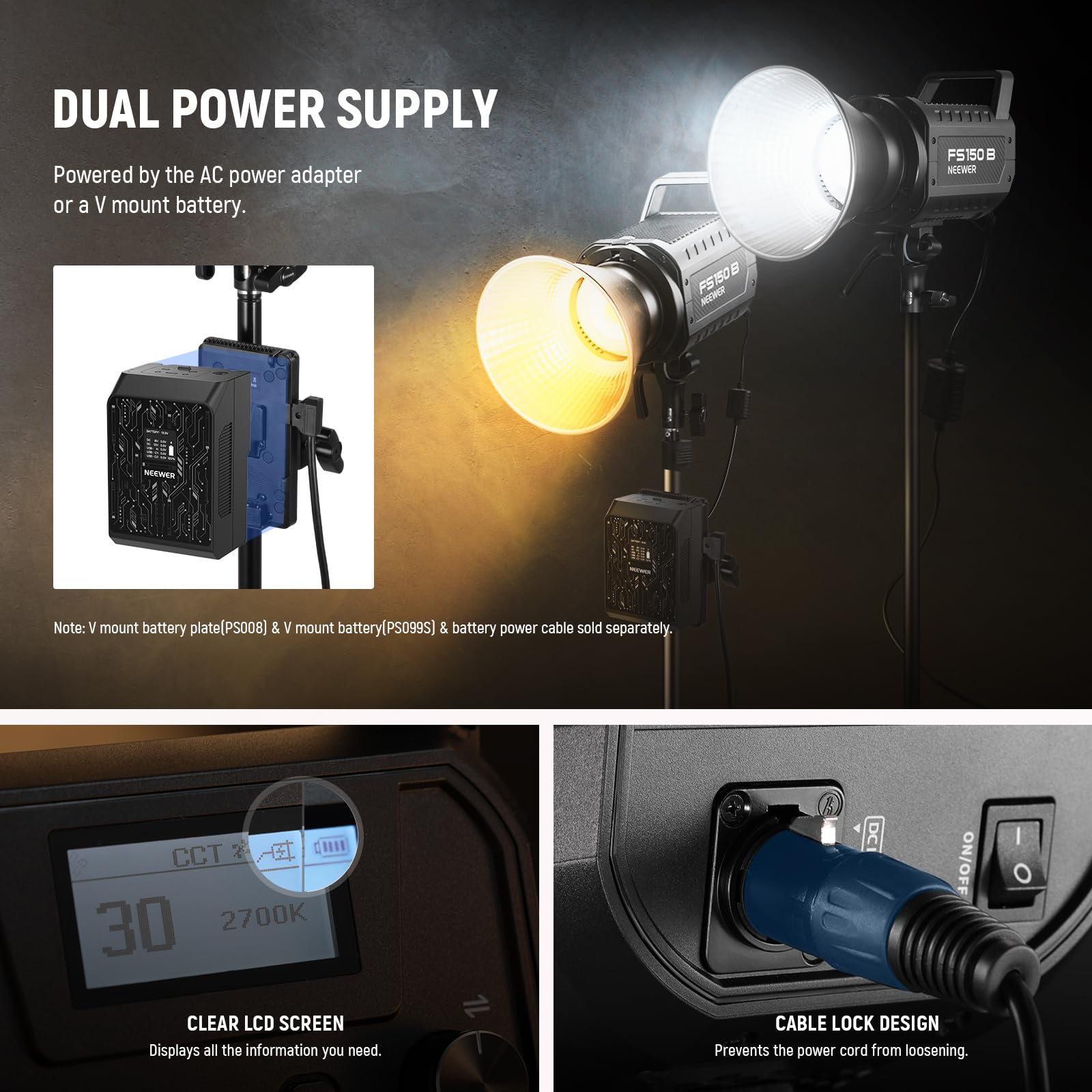 NEEWER FS150B LED Studio Video Light 2.4G/APP Control, 130W Bi Color COB Illuminazione in uscita continua con panno di pulizia per la fotografia Registrazione video 4 curve di oscuramento/2700K-6500K