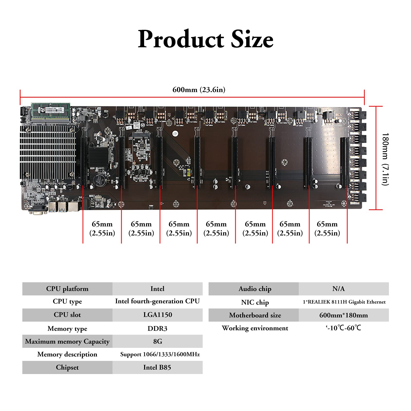 MLLIQUEA ETH-B85 マイニングマザーボード BTC B85 マイニングマザーボード GPUスロット8個 u0026 65mm