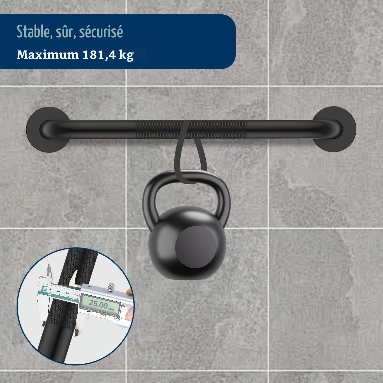 YF Lot de 2 Barres d'appui Salle de Bain, Poignées de Douche Antidérapantes en Acier Inox 201, Barres de douche de 30 cm, Sécurité pour Seniors, Handicapés et Enfants, Couleur, Noire