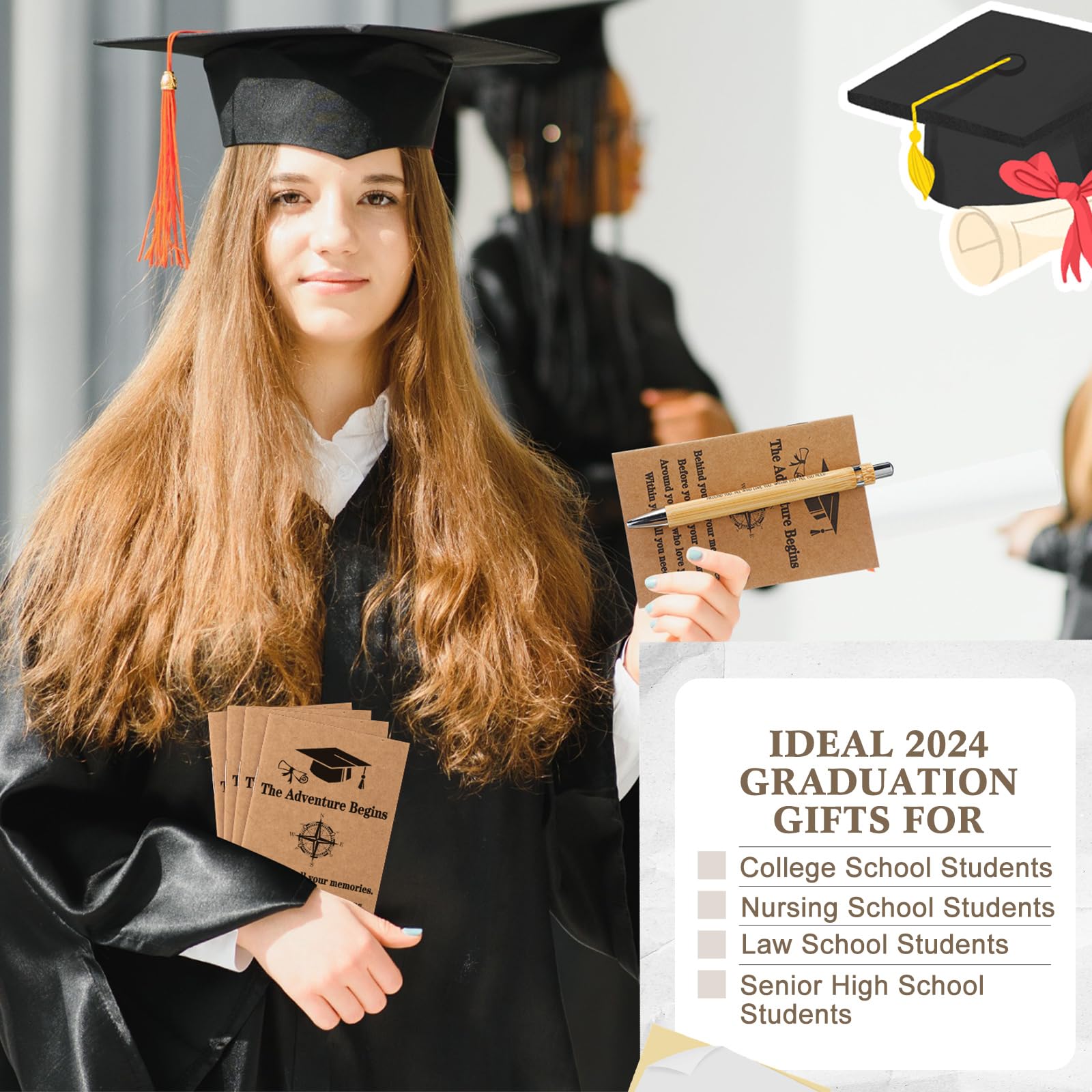 Resurhang 90 cuadernos de papel kraft de bolsillo a granel con bolígrafos de bambú inspiradores, llaveros de madera, regalos de graduación para hija, hijo, estudiantes universitarios Senio