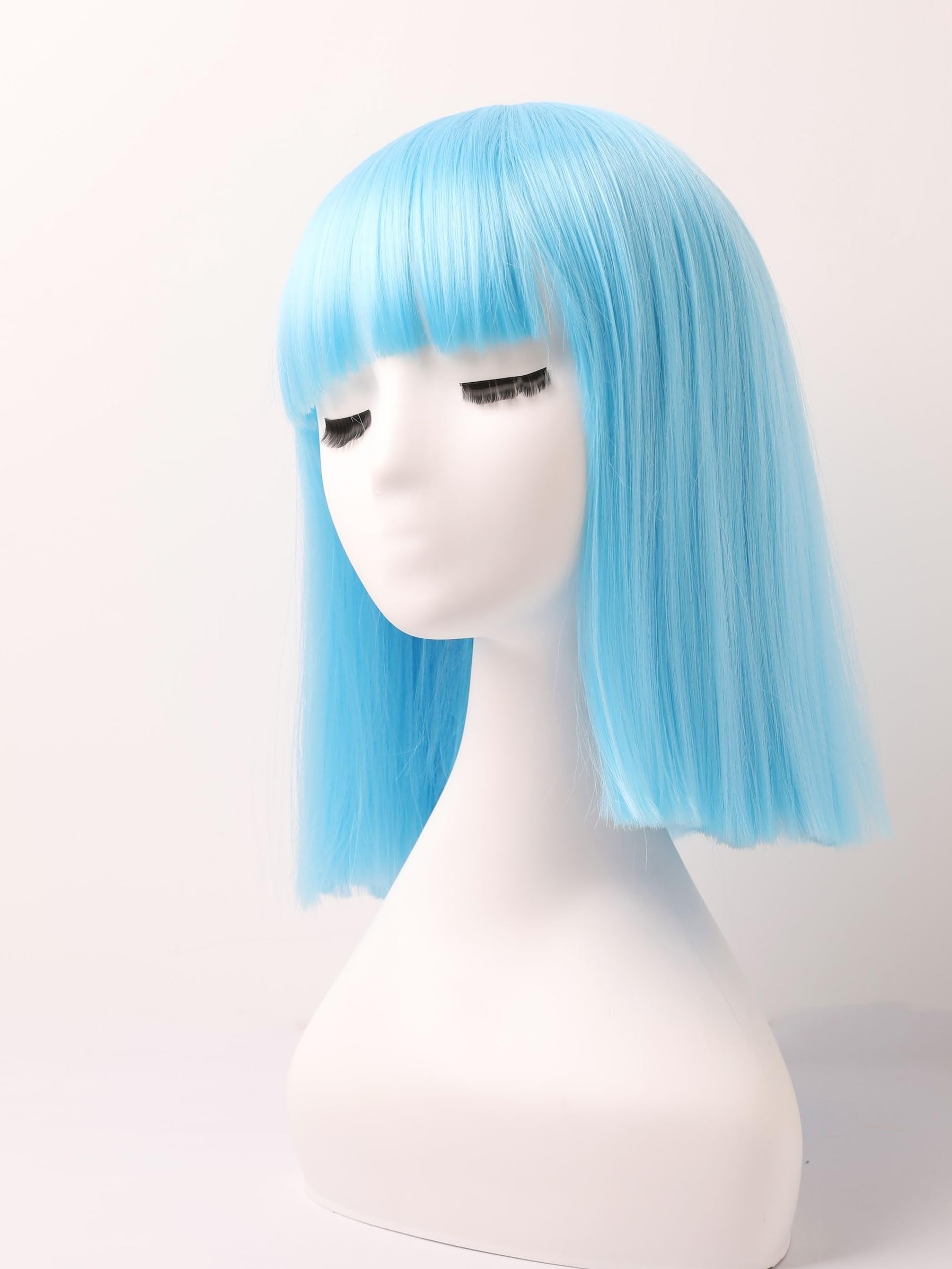 Prettyland Event Ladies Bob Straight Bangs Wig Medium Length Short Straight Heat Resistant Wig for Show Carnival Blue C702 - Image 3