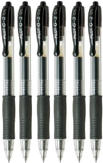 Pilot G2 Black Rollerball Pen, Retractable, Refillable, Extra Fine, 0.5mm Tip, 0.3mm Line, G2-5 (Pack of 6), SG_B00MBL5AMY_US