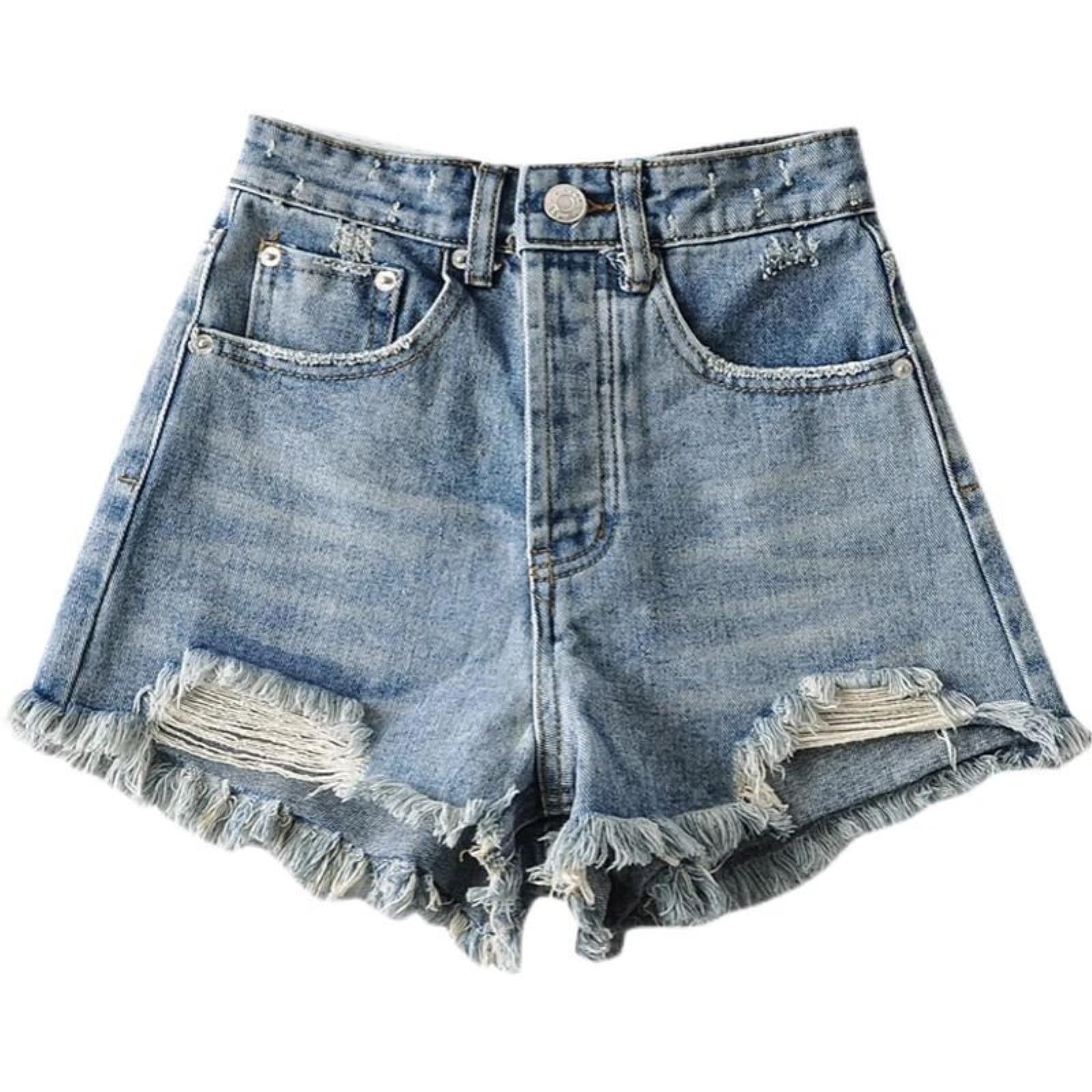 Jeans Shorts Damen Amerikanische Retro Gewaschen Und Alte Raue Kante Zerrissen Denim Sexy Mädchen Stil Hosen Frauen-Black-l